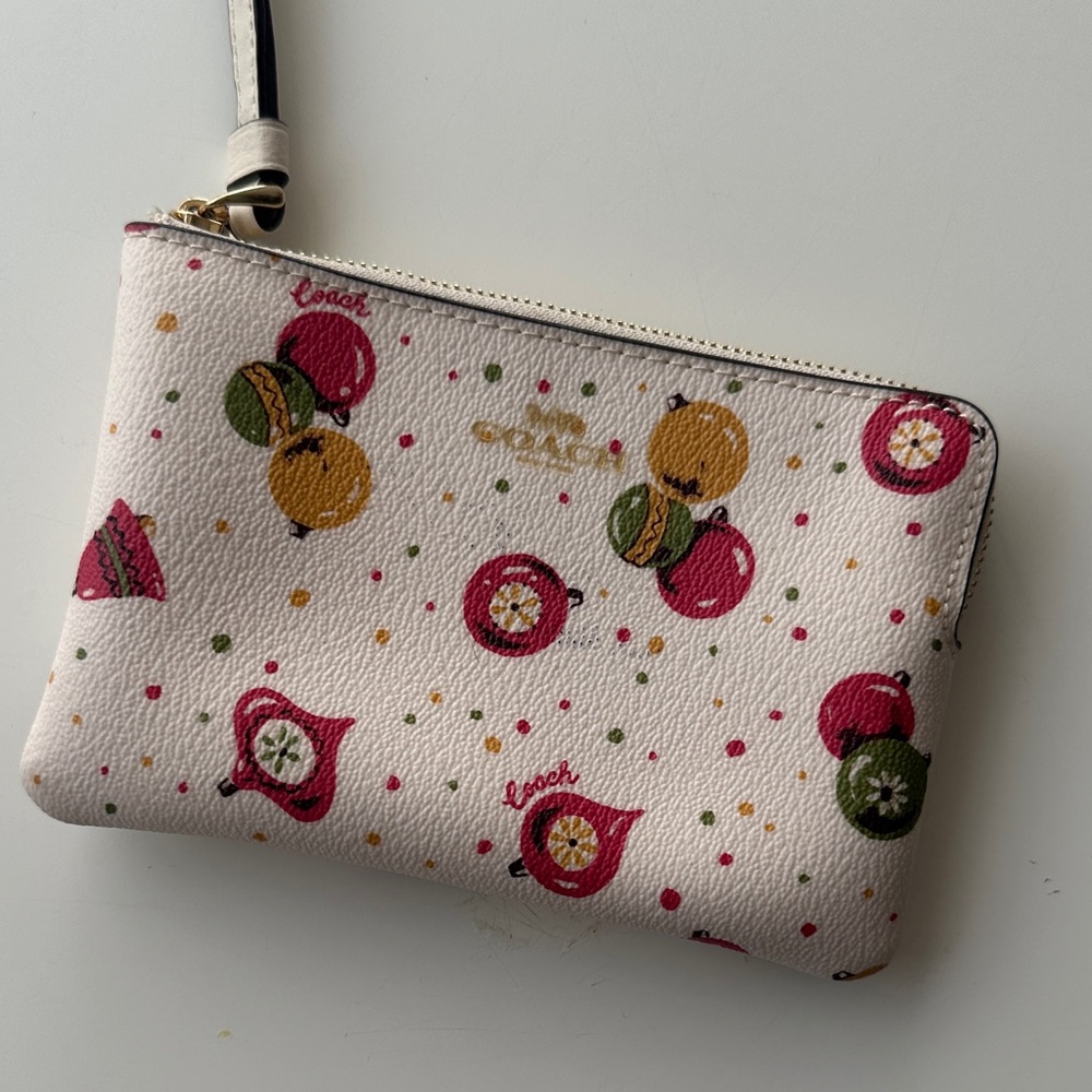 Coach White Christmas Bell Wristlet